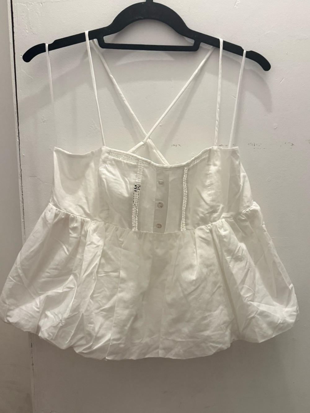 Zara Women’s White Button-Front Bubble Cami Top size M NWOT